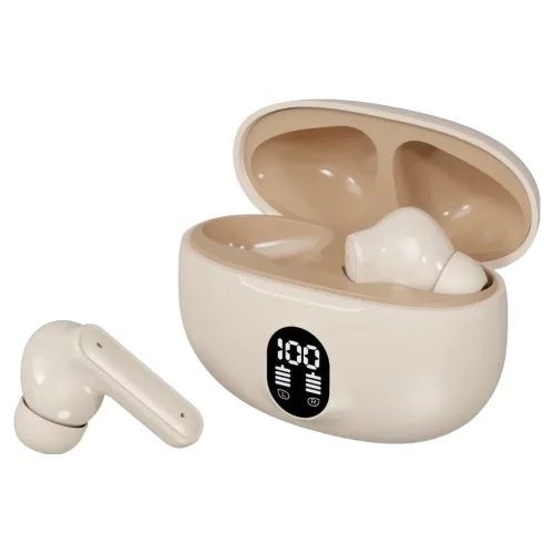 PLEIGO TWS LED 디스플레이 블루투스 이어폰, 아이보리, N950