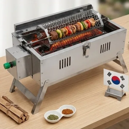[국내생산] 프리미엄 통돌이 프로 - 캠핑용 숯불 바베큐 자동 회전구기 기계, 1개