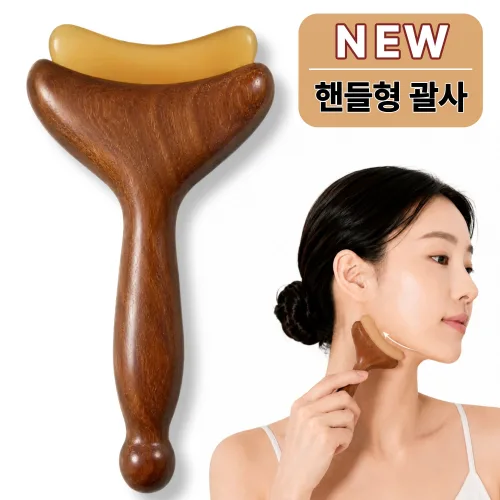 이든무드 핸들형 괄사 얼굴 전신 지압 마사지기, 원목, 1개
