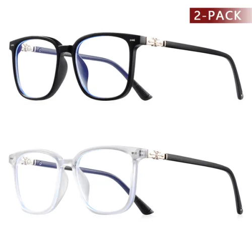 CRIXALIS 2Pcs 여성과 남성을 안티 블루 라이트 안경 용 컴퓨터 여성용 안경 UV400을 사각형 블랙 프레임