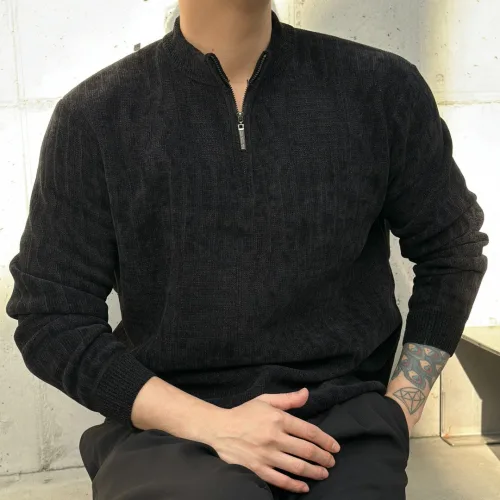 코엑티 남성 겨울 밍크 두꺼운 기모 반집업 벨벳 스웨터 긴소매