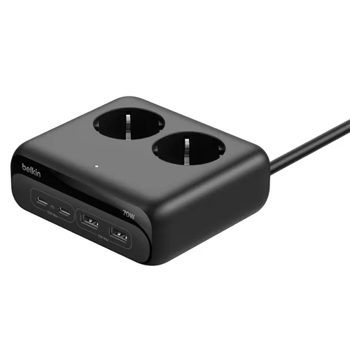 벨킨 6in1 70W GaN 데스크탑 충전 올인원 에너지 스테이션 SRZ001kr1.5M, 블랙, 1개