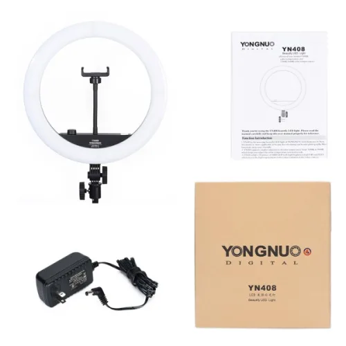 YONGNUO YN408 비디오 링 라이트 LED 바이 컬러 3200-5600k 디밍이  스트림 사진 조명 램프 (어댑터 포함)