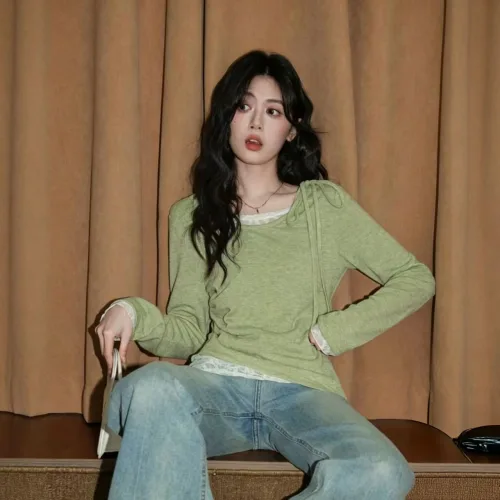 COSYEVNO 여성용 티셔츠 겨울용 라운드넥 디자인 레이스 상의ZHMnstx-10