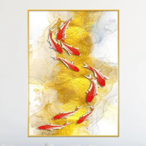 구어도 그림 돈 들어오는 황금 잉어 알록달록 물고기떼 인테리어 풍수 액자