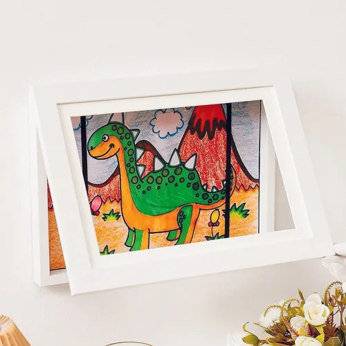이지유 아이 그림 보관 100장 액자 8절 벽걸이 키핑 프레임 스케치북 상장 미술 아이방 선물, 화이트, 1개