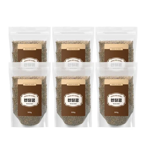 브라운 렌틸콩 캐나다산 렌틸 잡곡, 6개, 500g
