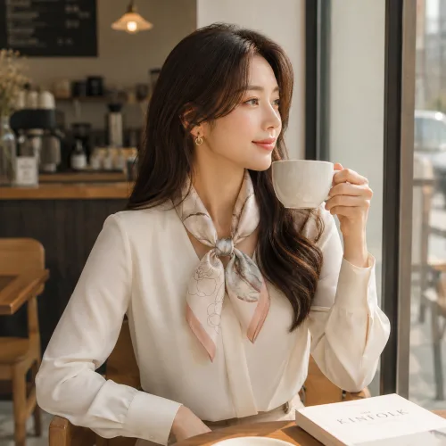 크루니 시그니처 패턴 여성 사각 스카프 5가지 럭셔리 모던 데일리 스타일