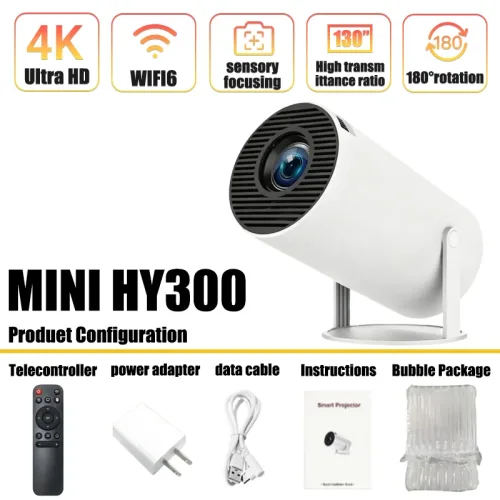 [누리공구] 프로젝터 HY300 4K 안드로이드 11 Wifi6 290ANSI Allwinner H713 BT5.0 1080P 1280X720P 시네마