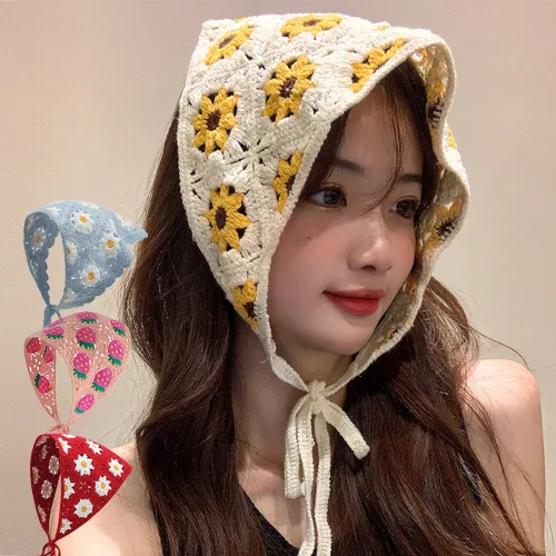 여성 뜨개 삼각 두건 보닛 손뜨개 니트 헤어 커치프