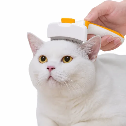 고양이 강아지 브러쉬 죽은털 제거 원터치 브러쉬 빗 털갈이 단모종 반려동물 그루밍 애견 빗질 털정리, 1개, 레몬 옐로우