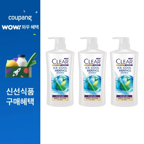 클리어 아이스 쿨 멘솔 샴푸, 650ml, 3개