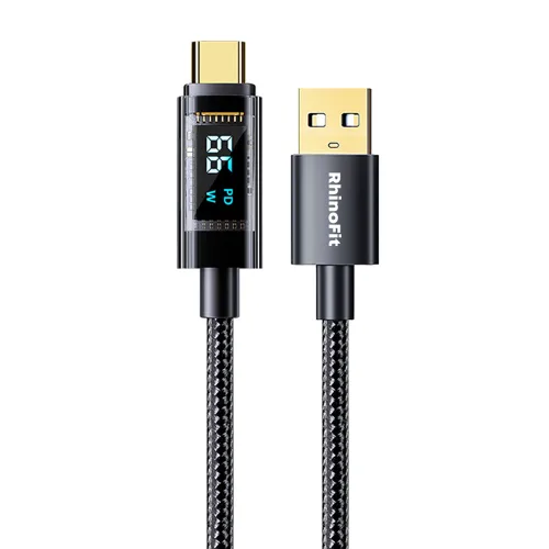 라이노핏 USB A-C타입 66W PD 고속 충전 투명 디스플레이 케이블, 1.2m, 블랙, 1개