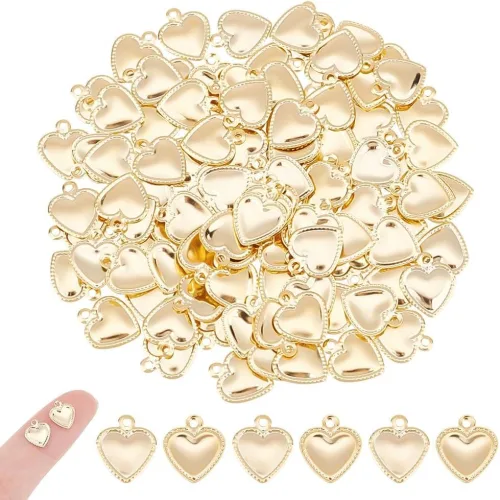 304 스테인리스 하트 펜던트 세트, 골드, 10x8x0.8mm, 구멍 1mm, 1세트 100개, 목걸이 팔찌 귀걸이, 주얼리 보석 DIY