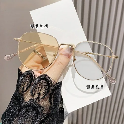 DZX 남녀공용 변색 패션 블루라이트 차단 안경 대학생 캐주얼 오버사이즈 선글라스,안경천+안경집