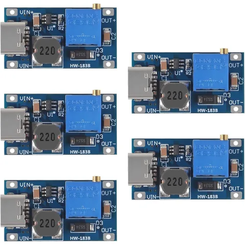 5개 Type-C MT3608 DC-DC 가변 승압 모듈 2A 스텝업 컨버터 입력 2V~24V 출력 5V 9V 12V~28V 전원 부스터 보드, 5개