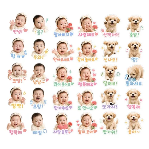 이모티콘 포토 스티커 아기 돌 강아지 얼굴 연예인 조공 스티커 주문제작 커스텀, 소형(40개) 유광, 1개