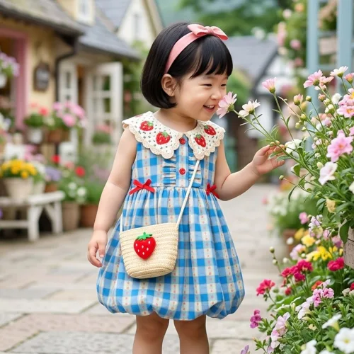 바냐 스트로베리 카라 원피스 가방세트