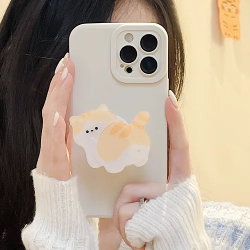 HPA004 깜찍 고양이 캐릭터 스마트톡 귀여운 냥이 톡홀더 핸드폰 악세사리 거치대, 베이지, 1개