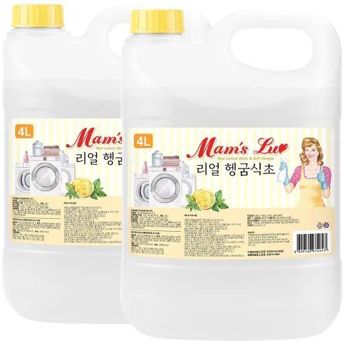 맘스럽 리얼 헹굼식초 4L 2개입 세탁물헹굼 섬유유연제 청소용 강력탈취 레몬 식초를 그대로 담았습니다, 2개