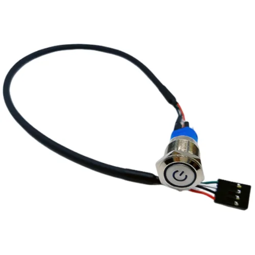 16파이 메탈 LED 푸시버튼 스위치케이블 색상블루 (16mm, 3A, 셀프리셋) 방수 금속버튼 마더보드 연결용 케이블 30cm, 30cm, 1개