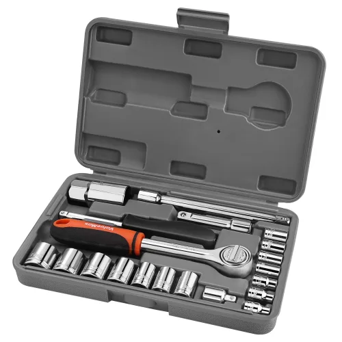 ValueMax 미터규격 1/4 3/8인치 드라이브 소켓 세트 21피스 4-19mm 라쳇 렌치 세트 라쳇 렌치 연장바 어댑터 스피너 핸들 보관 케이스 포함 자동차 정비용, 1세트