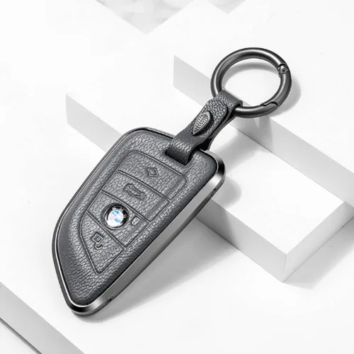 크로니클 루크라인 프리미엄 메탈 가죽 키케이스 BMW 반달형 키타입 전체 호환, 그레이