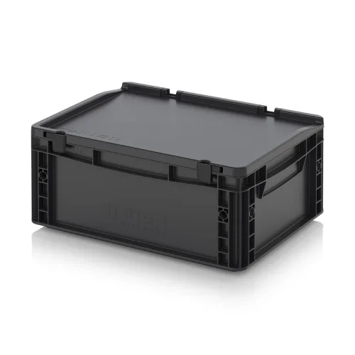 AUER Packaging ESD 경첩 덮개형 정전기 방지 유로 컨테이너 제전 박스 도전성 반도체 부품함, 1개, 40 x 30 x 18.5cm(경첩 덮개형)