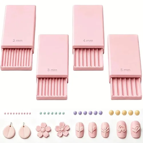 폴리머 클레이 볼 메이커 네일아트 비즈 롤러 2mm 3mm 4mm 5mm 구슬 성형기, 1세트, 분홍색