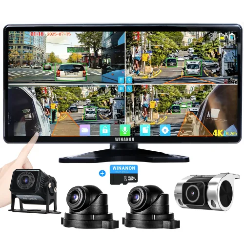 WINANON 10.36인치 4채널 터치 화물차 블랙박스  AI 사람감지  시스템  800만화소 고화질  1080P 트럭 차량 풀세트+128G