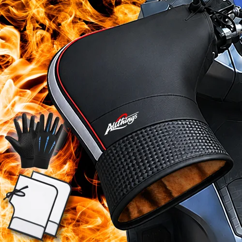 [이너장갑증정] 얼띵스 오토바이 겨울 방한 토시 + 핸들 비닐 커버 세트, 블랙 1세트
