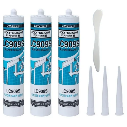 럭키실리콘 LC909S 비초산 실리콘 실란트 270ml 투명 3p + 밀대 세트, 1세트