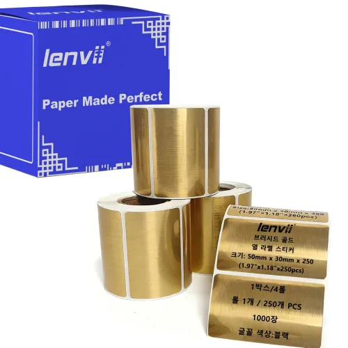 LENVII 골드 및 실버(감열 라벨, 바코드 라벨, 라벨 용지, 롤 라벨), 방수, 내유, 스크래치 방지, 찢김 방지, 선명한 인쇄, 감열 라벨 프린터 전용, 다양한 환경에 적용, 1박스