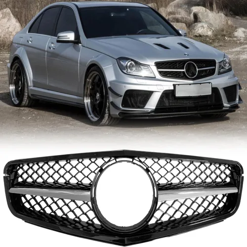 메르세데스 벤츠 W204 C 클래스 그릴 C180 C200 C230 C250 C300 C350 2007-2014용 가벼운 AMG 스타일 전면 범퍼 수집AMG 크롬-블랙 5종