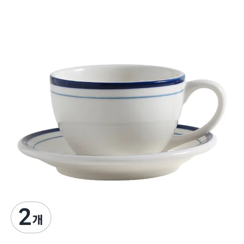 시라쿠스 뉴욕 킹스인 빈티지 카푸치노잔세트 250ml, 미드나잇블루, 2개