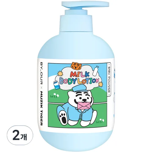 바이아우어 무직타이거 밀크 퍼퓸 보습 바디로션 베이비파우더향, 2개, 500ml