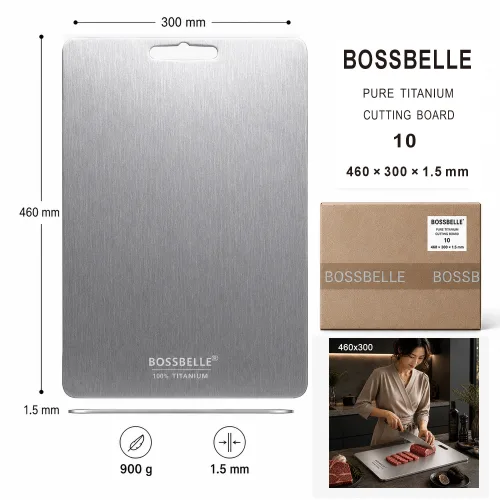 BOSSBELLE 순수 티타늄 도마 99.84% 순수 티타늄 양면 도마 식품 등급 TA1 가정용 주방 도마, 은색, 1개