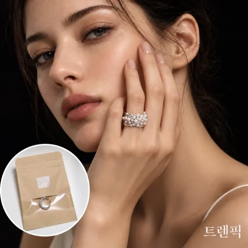 트렌픽 여성 럭셔리 진주 써지컬스틸 조절가능 오픈링 볼드 반지 웨딩 혼주 한복 정장반지 선물포장