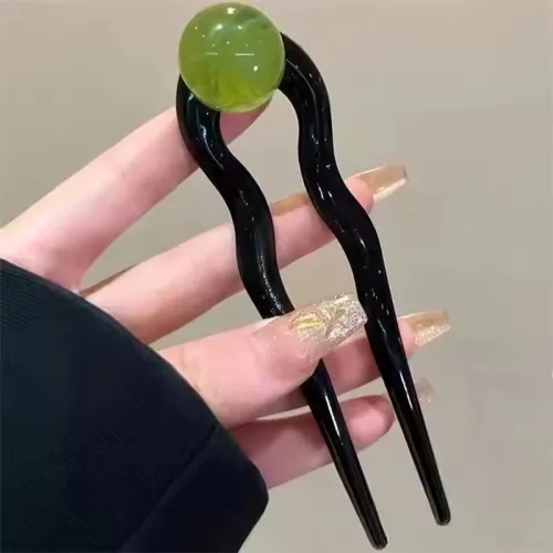 13cm U자형 아크릴+레진 비녀 헤어스틱 머리핀 4색상 중 택1 단품 데일리 여성 헤어 액세서리