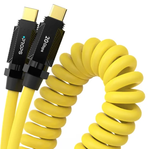 프롭스 C타입-C타입 USB 3.2 20Gbps 8K 60Hz 초고속 충전 케이블 140W 코일타입, 180cm, 옐로우, 1개