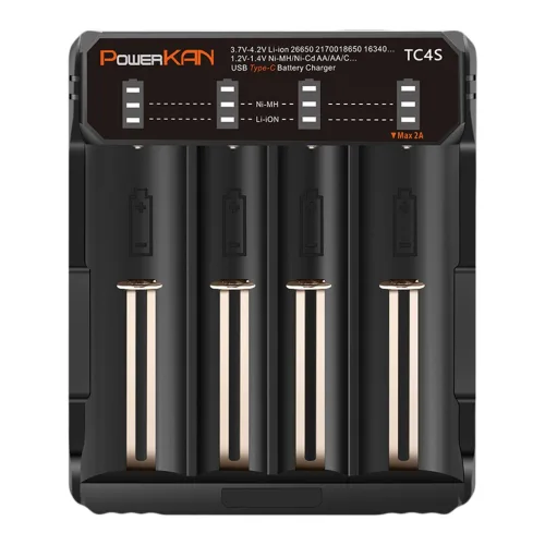 POWERKAN 2A 고속충전기 리튬이온 니켈수소 겸용 배터리 충전기 3.7V Li-ion 1.2V Ni-MH AA TC4S 건전지 배터리 충전 18650 과충전방지, 1개