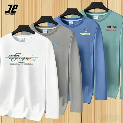 Timepure 1+1+1+1 봄 가을 캐주얼 남성 긴팔티 4장세트 루즈핏 라운드넥 코디 이너 캐주얼 트렌드 이너티 간절기