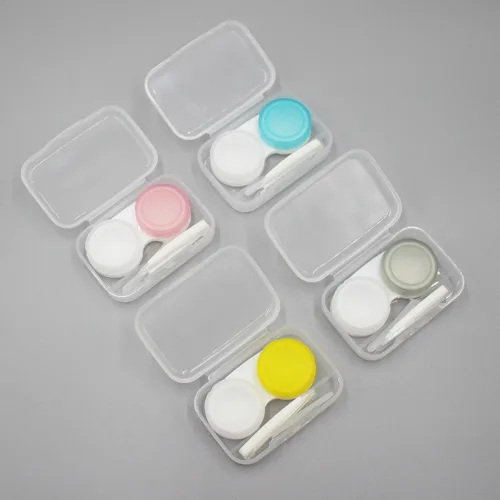휴대용 보관함 투명 핑크 사각 케이스 여행용 렌즈통 핀셋 포함 위생적인 렌즈
