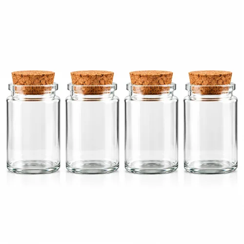 100ml 코르크마개 유리병 4개 미니 유리공병 소품 액세서리 보관병, 1세트, 투명