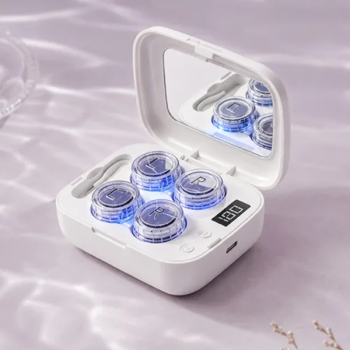AOSS 무선 초음파 렌즈세척기 4구 렌즈 케이스 UV 케어 스마트 디스플레이, 화이트, 1개