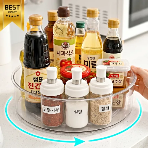 데이브릭스 깊은 수납 쏟아짐방지 회전 트레이, 1개, 투명