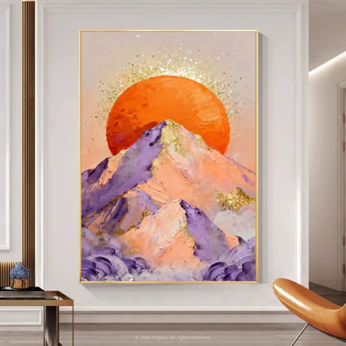 아리픽 핸드페인팅 해돋이 산 추상화 거실 대형 인테리어 액자 골드 포인트 모던 풍경 그림