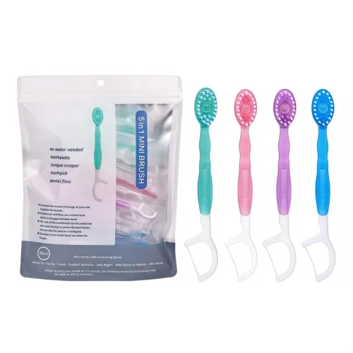 Voltmate 민트향 일회용 칫솔 물없이 사용하는 미니칫솔 치실 혀클리너 이쑤시개 분리형 개별포장, 1개, 20개입
