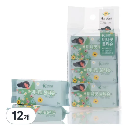 케이크린업 미니핏 물티슈 포켓쏙 휴대형, 12개, 9매입, 50g