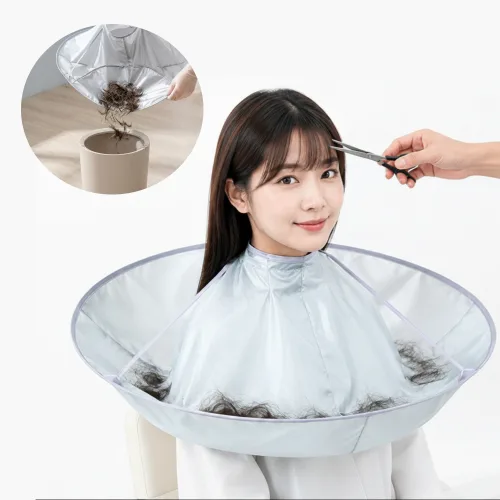 헤어온 청소가 쉬운 셀프 염색 앞머리 커트보 접이식 미용실 가운, 1개, 실버그레이